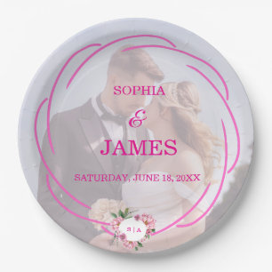 Whimsical Citrus Rosa & Blumen Hochzeitsschild Pappteller