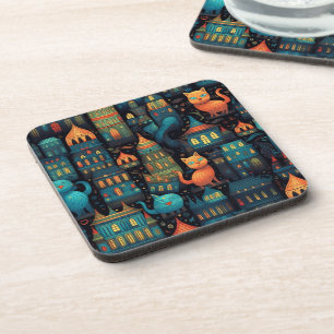 Whimsical City Cats AI Art Getränkeuntersetzer
