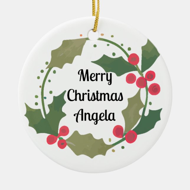 Whimsical Cjhristmas Wreath Personalisierter Name Keramik Ornament (Vorne)