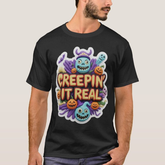 Whimsical clay Halloween illustration with spooky  T-Shirt (Vorderseite)