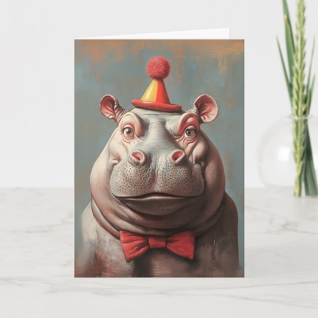 Whimsical Clown Hippo Portrait Einladung (Vorderseite)