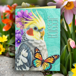 Whimsical Cockatiel Vibranel Spring Blume Collage Karte