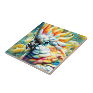 Whimsical Cockatoo Bird Gelbe Papi floral Fliese