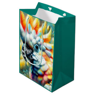 Whimsical Cockatoo Bird Gelbe Papi floral Mittlere Geschenktüte