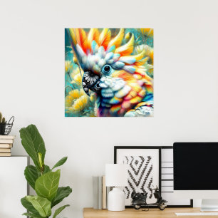 Whimsical Cockatoo Bird Gelbe Papi floral Poster