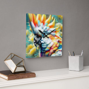 Whimsical Cockatoo Bird Gelbe Papi floral Quadratische Wanduhr