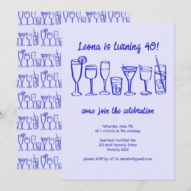 Whimsical Cocktail Drinks Custom Geburtstagsparty Einladung (Vorne/Hinten)