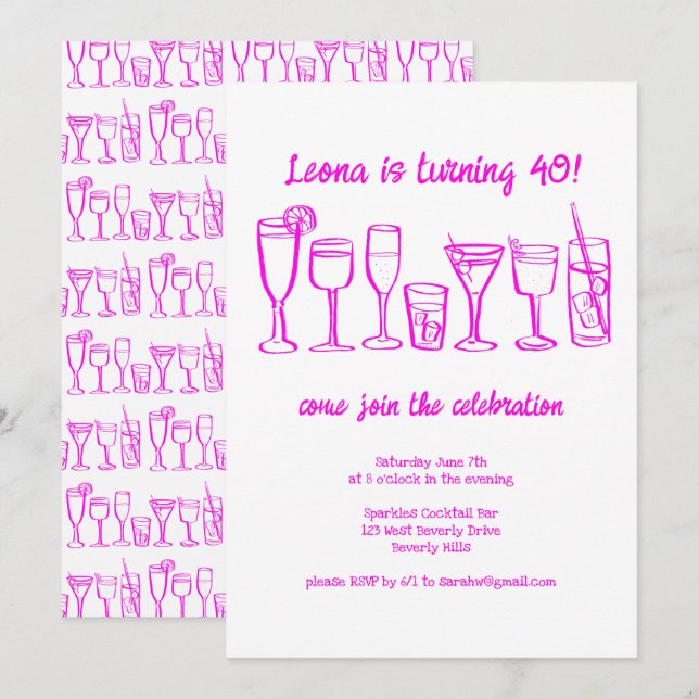 Whimsical Cocktail Drinks Custom Geburtstagsparty Einladung (Vorne/Hinten)