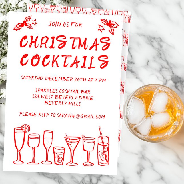 Whimsical Cocktail Drinks Custom Holiday Party Einladung (Whimsical Christmas Cocktail Drinks Custom Hand-drawn Holiday Party Invitation
)