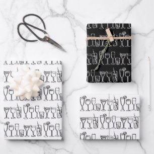 Whimsical Cocktail Drinks Party B&W Geschenk Geschenkpapier Set