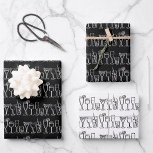 Whimsical Cocktail Drinks Party B&W Geschenk Geschenkpapier Set