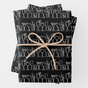 Whimsical Cocktail Drinks Party B&W Geschenk Geschenkpapier Set