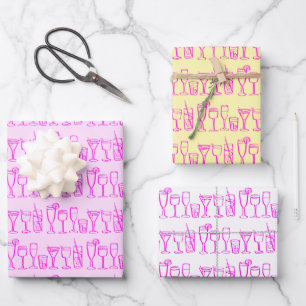 Whimsical Cocktail Drinks Party Rosa Geschenk Geschenkpapier Set