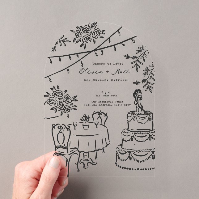 Whimsical Cocktail Hand Drawn Wedding Invitation Acryleinladungen (Insitu (Handheld))