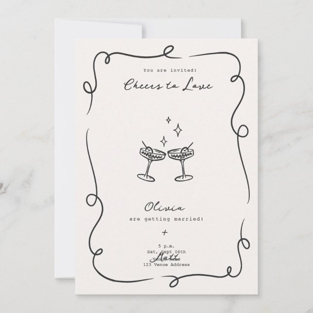 Whimsical Cocktail Minimalist Wedding  Einladung (Vorderseite)