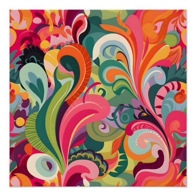 Whimsical Color Burst: Vibrannende Gemusterte Kuns Poster (Vorderseite)