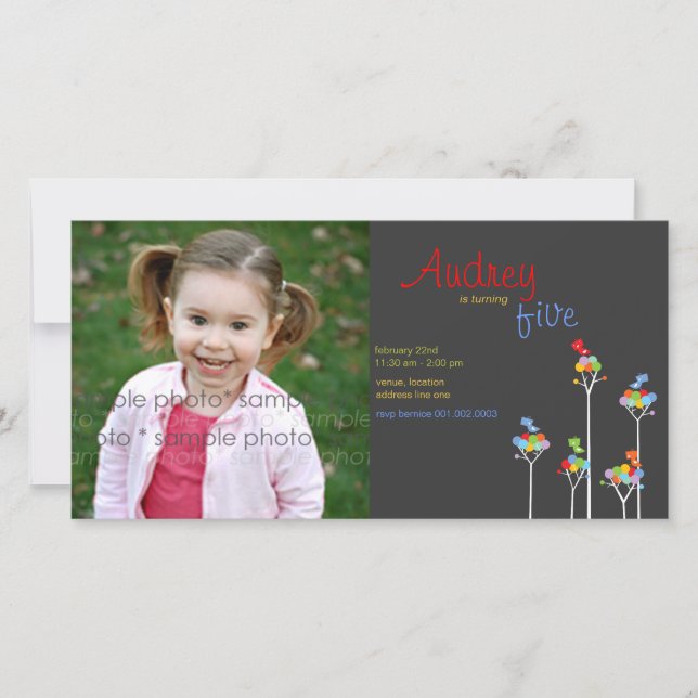 Whimsical Color Dots Birds Tree Kinder 5. Geburtst (Vorderseite)