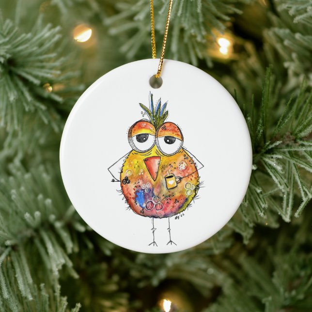 Whimsical Colorful Bird Drink Kaffee Keramik Ornament (Baum)