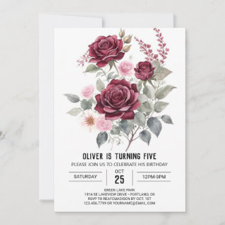 Whimsical Colorful Burgundy Floral Geburtstag Einladung