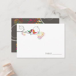 Whimsical Colorful Kissing Summer Birds Wedding Platzkarte