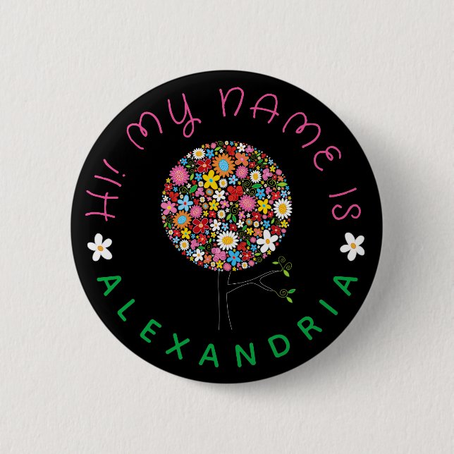Whimsical Colorful Spring Flowers Girly Pop Tree Button (Vorderseite)