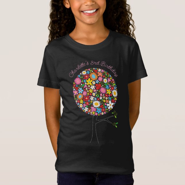 Whimsical Colorful Spring Flowers Pop Tree Girly T-Shirt (Vorderseite)
