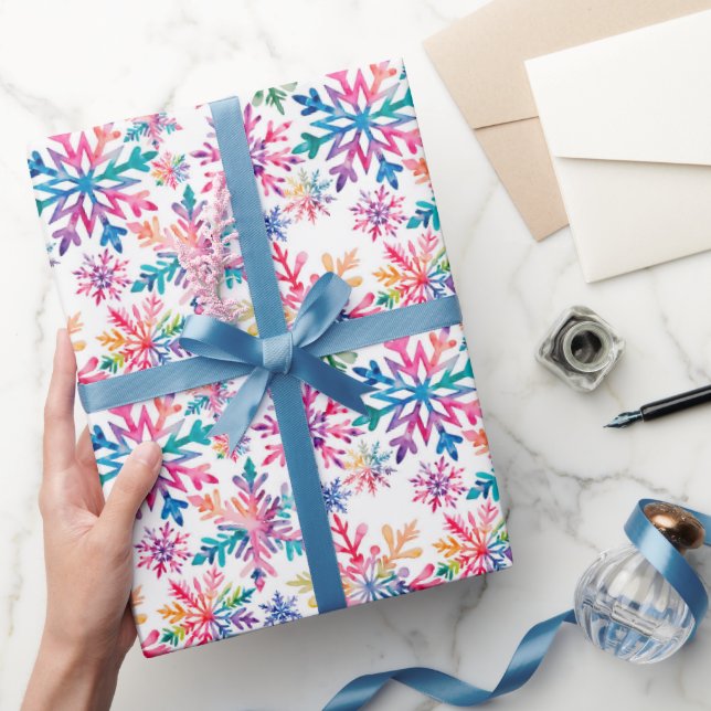 Whimsical Colorful Watercolor Snowflakes Holiday  Geschenkpapier (Schenken)