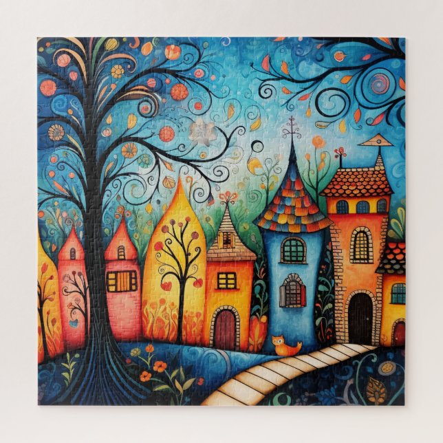 Whimsical Colorful Watercolor Village (Vertikal)