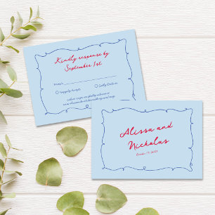 Whimsical Colorful Wavy Border & Script Hochzeit RSVP Karte