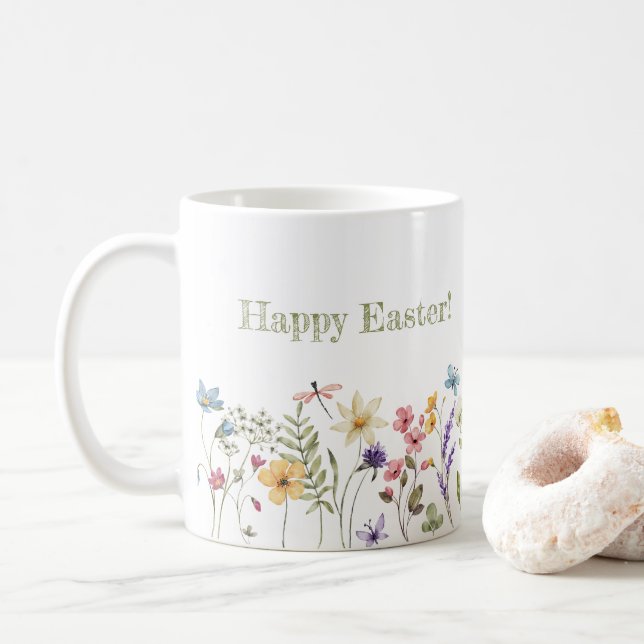 Whimsical Colorful Wildflower Bloom Spring Easter Kaffeetasse (Mit Donut)