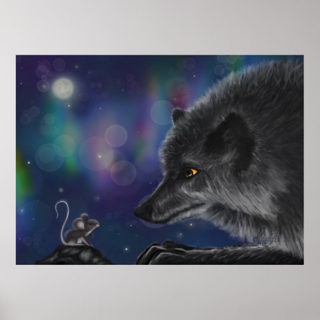 Whimsical Conversation: Wolf und Maus Poster (Vorne)