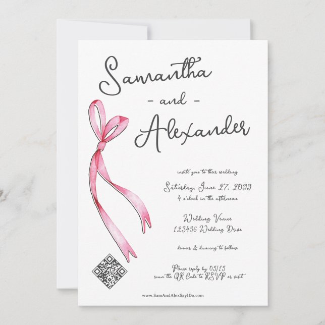 Whimsical Coquette Bow Glam Monogram Wedding Einladung (Vorderseite)