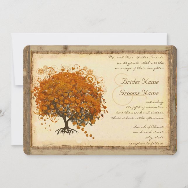 Whimsical Coral Heart Leaf Tree Hochzeitseinladung Einladung (Vorderseite)