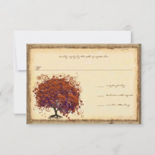Whimsical Coral Pflaume Herz Baum Hochzeits Einlad RSVP Karte