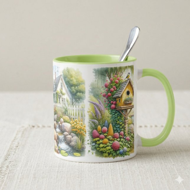 Whimsical Cottage Garden Birdhouse Stream Tasse (Whimsical Cottage Garden Birdhouse Stream Mug
)