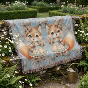 Whimsical Cottagecore Florale Pastell Fuchs Decke