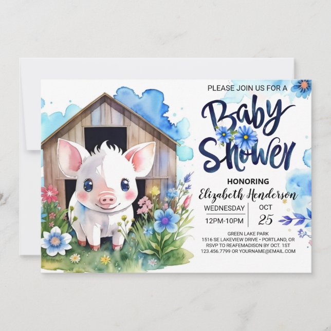 Whimsical Country Farm Blue Baby Shower Einladung (Vorderseite)