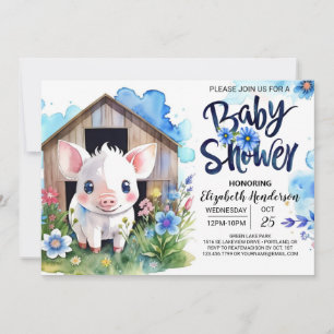 Whimsical Country Farm Blue Baby Shower Einladung
