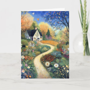 Whimsical Country Hütte Szene Hallo Gruß Karte