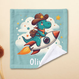 Whimsical Cowboy Dinosaur Riding Space Rocket Waschlappen