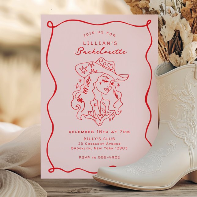 Whimsical-Cowgirl-Junggesellinnenabschied in Rosa  Einladung (Von Creator hochgeladen)