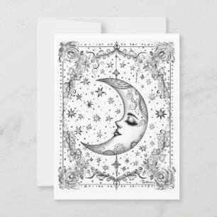Whimsical Crescent Moon   Farbe Postkarte