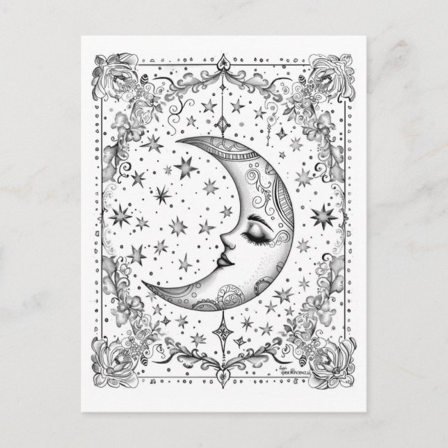 Whimsical Crescent Moon | Farbe Postkarte (Vorderseite)