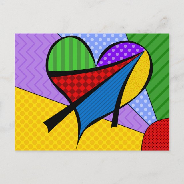Whimsical Cubism Heart Postcard mit Hintergrund Postkarte (Vorderseite)