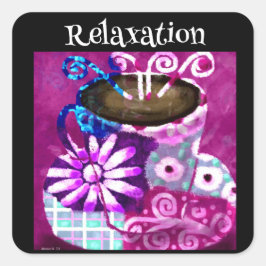 Whimsical Cup Coffee Abstrakt Painting Lila Quadratischer Aufkleber