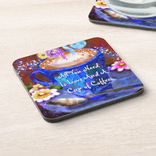 Whimsical Cup of Coffee Floral Personalized Getränkeuntersetzer (Linke Seite)