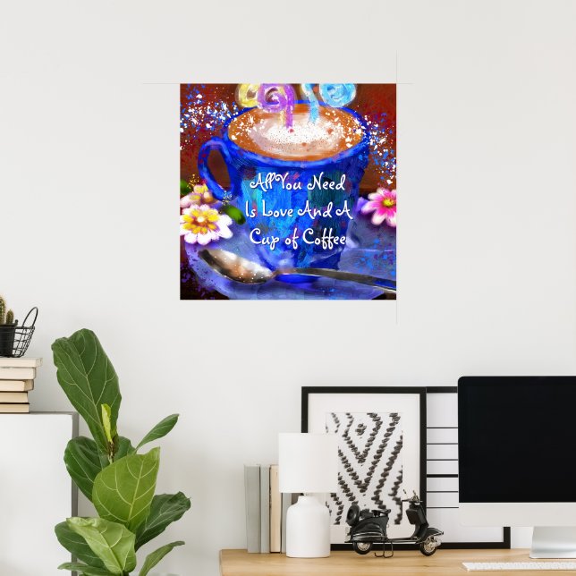 Whimsical Cup of Coffee Floral Personalized Poster (Heimbüro)