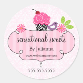 Whimsical Cupcake Bakery Packaging Classic Round S Runder Aufkleber