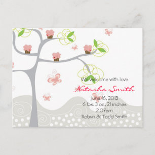 Whimsical Cupcakes Tree Butterflies Sweet Birthday Ankündigungspostkarte