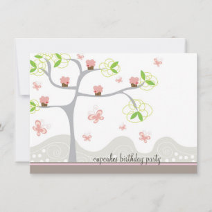 Whimsical Cupcakes Tree Butterflies Sweet Birthday Einladung